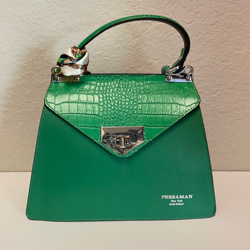 Persaman New York Green Convertible Satchel Crossbody Leather Purse